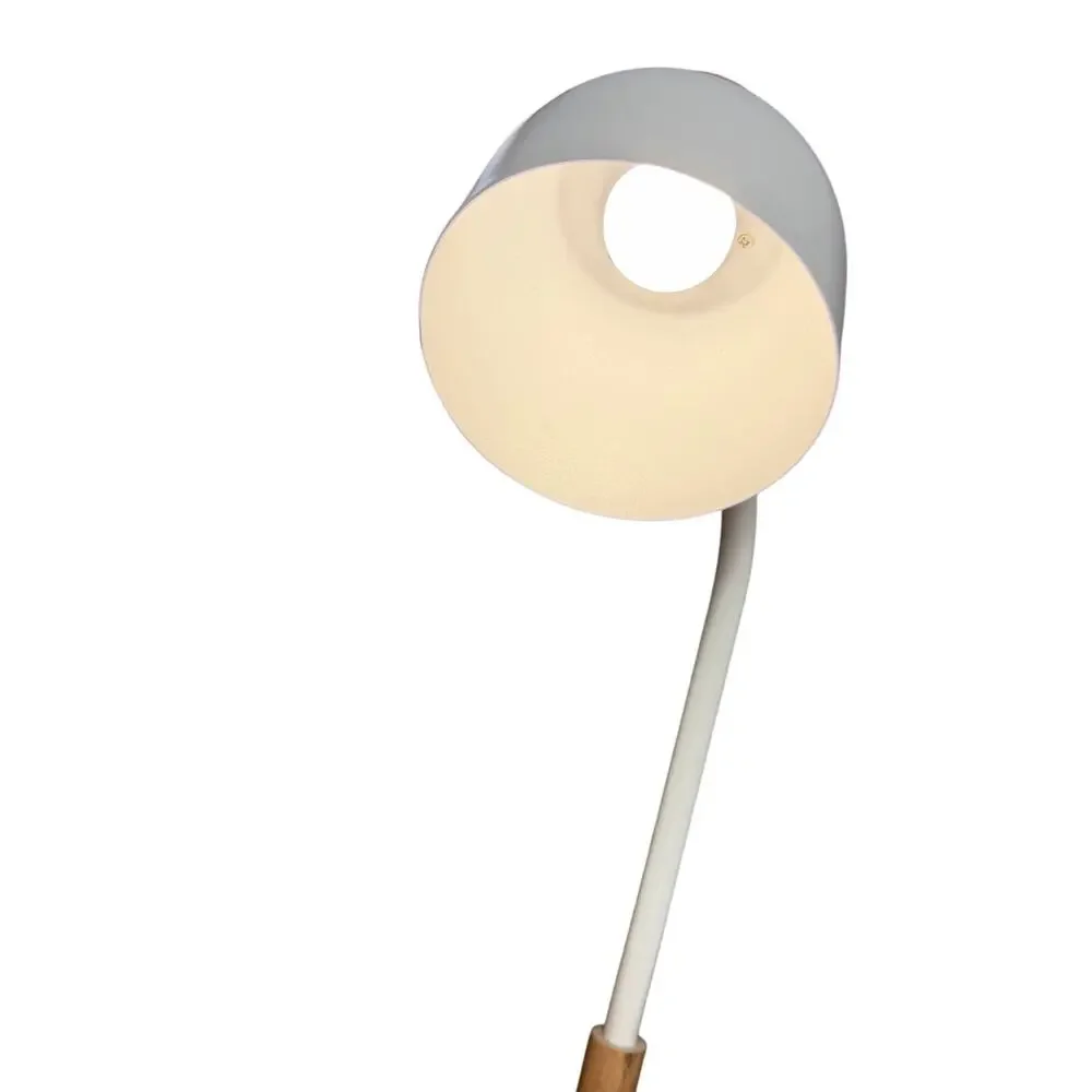 Modern Wood & White Desk Lamp USB Powered Adjustable Gooseneck Table Light